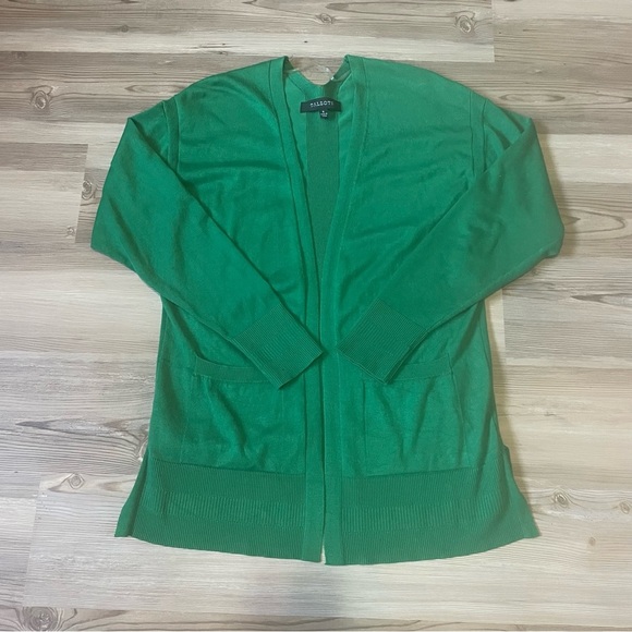 Talbots Open Cardigan Sweater Green Womens S Pockets Cotton blend - Picture 2 of 10